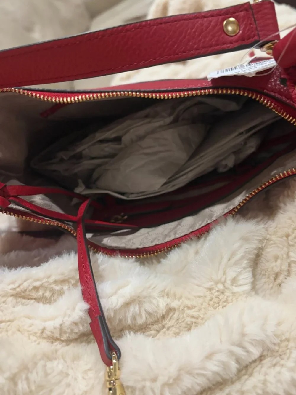 Michael Kors Rhea Zip MD Red Leather Shoulder Bag NWT